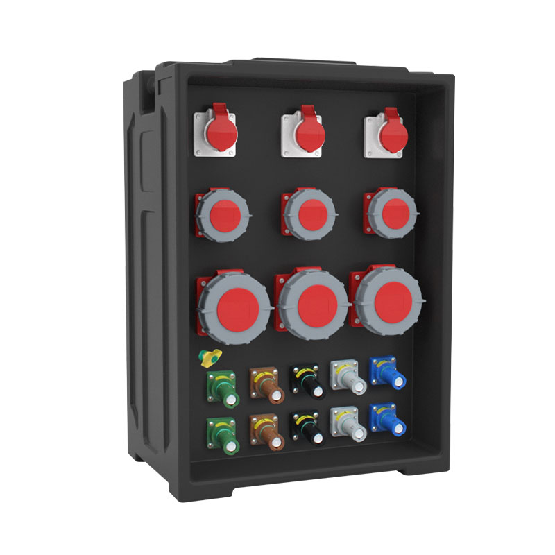 Boîte de distribution d'éclairage de scène portable avec 9 prises industrielles (16A et 63A) et 10 prises Powerlock