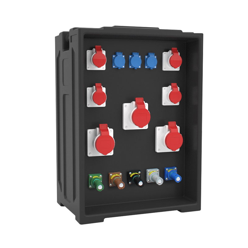 Boîte d'éclairage de scène portable offrant une personnalisation, avec 3 prises nationales, 7 prises industrielles (16A/32A/63A) et 10 prises Rhino