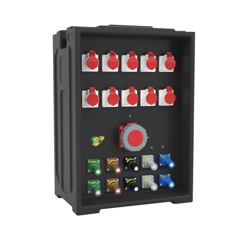 Boîte de distribution d'éclairage de scène portable de grande taille avec dix prises industrielles IP44, une prise IP67 et dix prises Powerlock