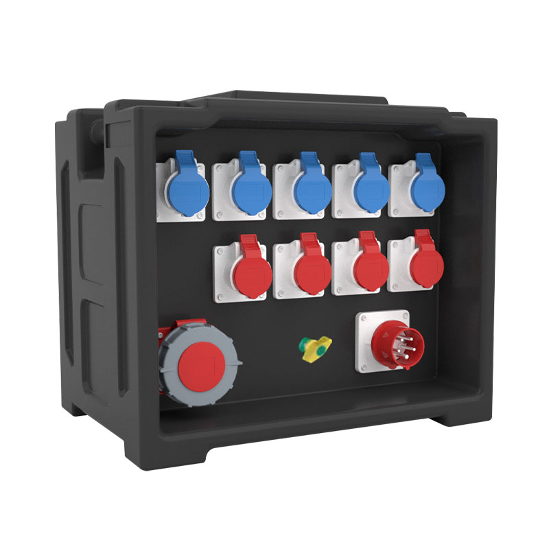 Boîte de distribution de scène portable avec 9 prises industrielles et une fiche à cinq pôles de 63A